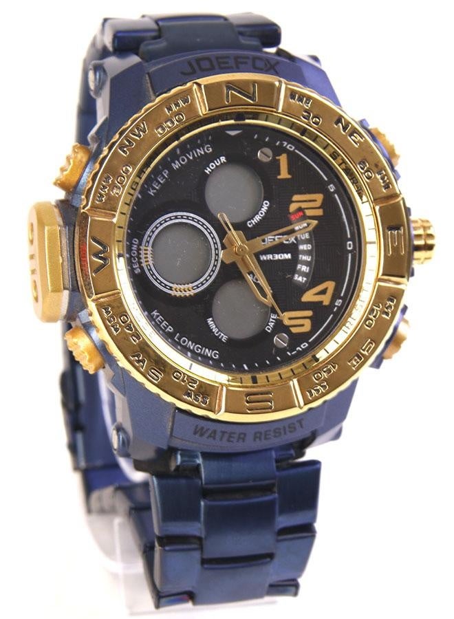 JoeFox Men’s JOEFOX Sports Wristwatch – Analog & Digital Display, Modern Design in Blue and Gold - Image 1